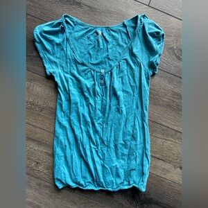 Teal Women's Top with button detail and cinched bottom